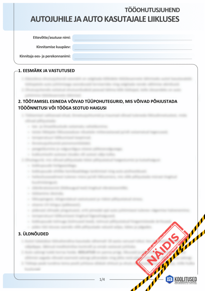 Tööohutusjuhend autojuhile ja auto kasutajale