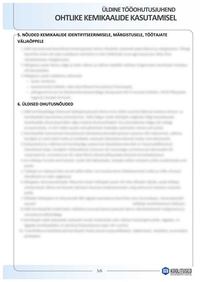 Üldine tööohutusjuhend ohtlike kemikaalide kasutamisel - Image 5