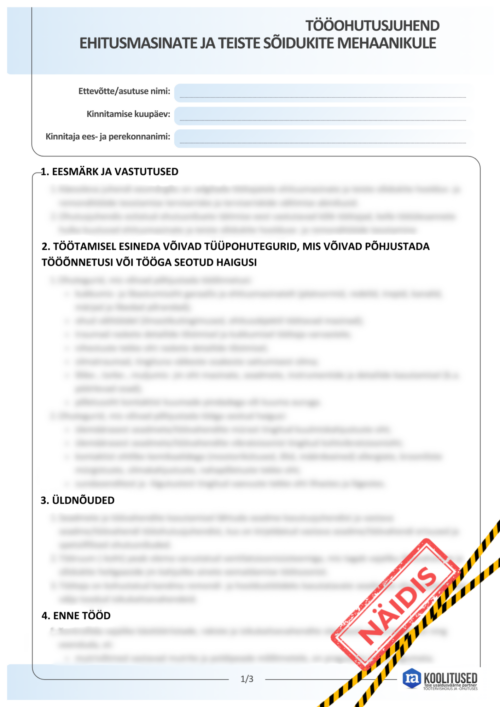 Tööohutusjuhend ehitusmasinate ja teiste sõidukite mehaanikule