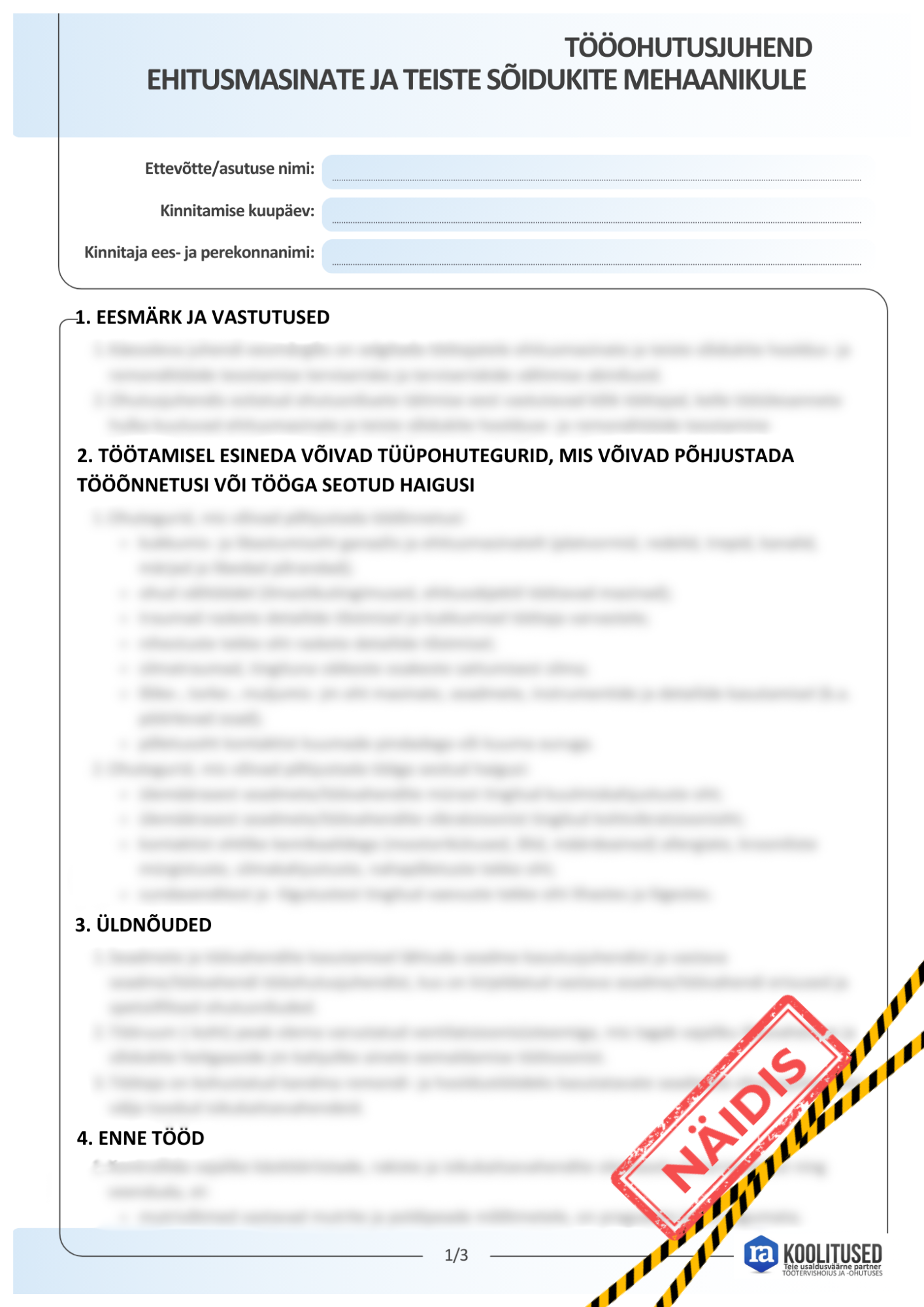Tööohutusjuhend ehitusmasinate ja teiste sõidukite mehaanikule