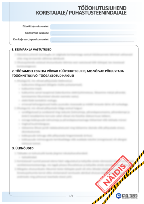 Tööohutusjuhend koristajale/ puhastusteenindajale