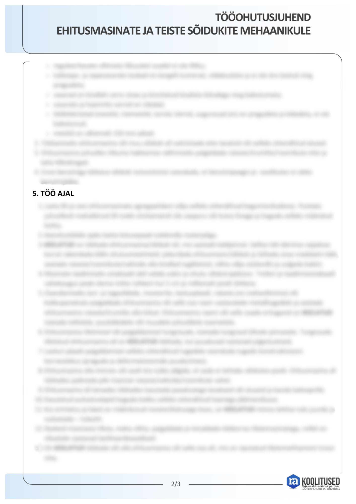 Tööohutusjuhend ehitusmasinate ja teiste sõidukite mehaanikule - Image 2