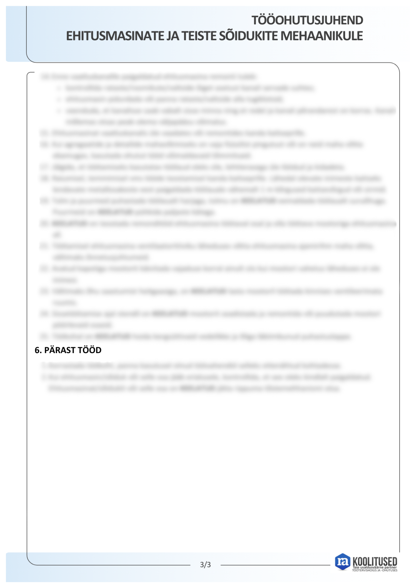 Tööohutusjuhend ehitusmasinate ja teiste sõidukite mehaanikule - Image 3